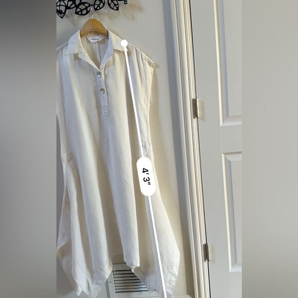 Maruca Novelo Asymmetrical Hem Midi Linen Dress in Ivory S NWOT - Picture 2 of 14